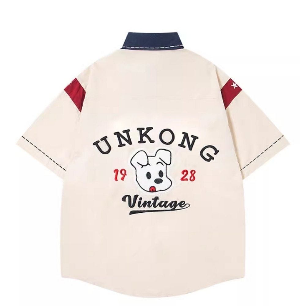 Beige Vintage Dog Graphic Collar Shirt - Picture 4 of 4